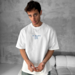 Ön ve Arka Baskılı Oversize Bisiklet Yaka - Beyaz