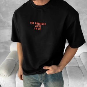 Erkek Baskılı Oversize Bisiklet Yaka T-shirt- Siyah