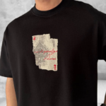 ERKEK Ön ve Arka Baskılı Oversize Bisiklet Yaka T-shirt - Siyah