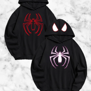 Örümcek Baskılı Sevgili Çift Kombini Kapüşonlu Sweatshirt & Hodie - Siyah