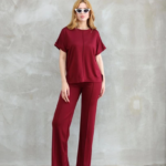 Osy Modal Yumuşak dokulu Bisiklet Yaka Kısa Kollu Takım - Bordo