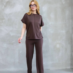 Osy Modal Yumuşak dokulu Bisiklet Yaka Kısa Kollu Takım - Kahverengi