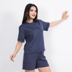 Osy Modal yumuşak dokulu Kumaş Kadın Bisiklet Yaka T-shirt Kısa Şort İkili Takım - Antrasit