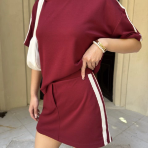 Osy Modal yumuşak dokulu Kadın Parçalı Bisiklet Yaka Mini Şortlu Etek İkili Takım - Bordo