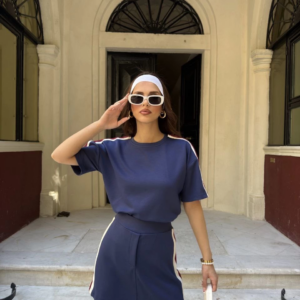 Osy Modal yumuşak dokulu Kadın Parçalı Bisiklet Yaka Mini Şortlu Etek İkili - Lacivert