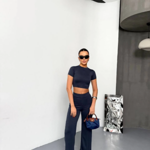 Osy Modal Yumuşak Dokulu Kumaş Kısa Kollu Crop Alt ispanyol Paça Pantalon ikili Takım - Füme