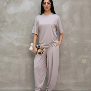 Osy Modal Yumuşak Dokulu Oversize Bisiklet Yaka Jogger Eşofman Altı Eşofman Takımı - Gri