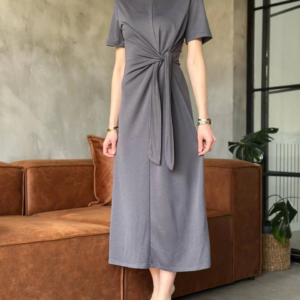 Osy Modal Yumuşak Dokulu Yandan Bağlamalı Elbise - Gri