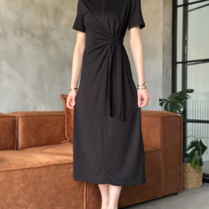 Osy Modal Yumuşak Dokulu Yandan Bağlamalı Elbise - Siyah