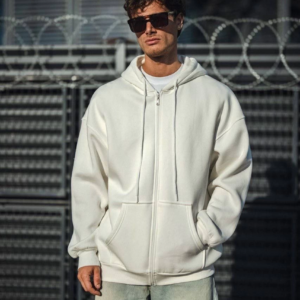 Oversize Tam Fermuarlı Uzun Kol Hırka - Beyaz