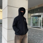 Samuray kapüşonlu ZIP Fermuarlı kapüşonlu SweatShirt - Siyah