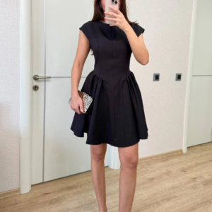 Sırt dekolteli Çan Detaylı Mini Elbise - Siyah