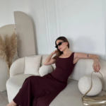 Sırt Dekolteli Kolsuz Uzun Elbise - Mürdüm