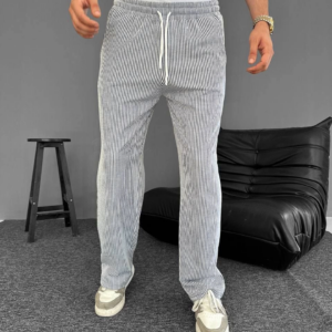 Su Yolu Çizgili Cepli Pantalon Yazlık - Gri