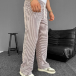 Su Yolu Çizgili Cepli Pantalon Yazlık - Kahverengi