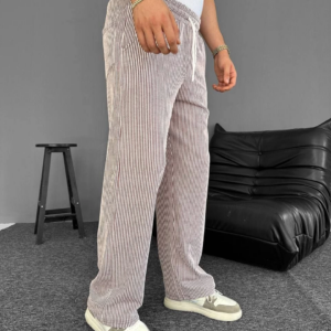 Su Yolu Çizgili Cepli Pantalon Yazlık - Kahverengi