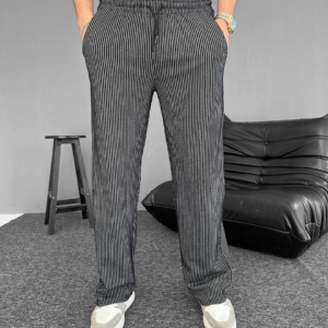 Su Yolu Çizgili Cepli Pantalon - Siyah