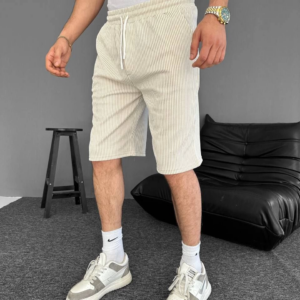 Su Yolu Çizgili Ön Arka Cepli Şort Yazlık Nefes Alabilir - Bej