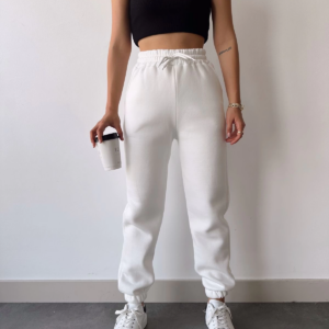 Üç İplik Basic Lastikli Eşofman Pantolon - Beyaz