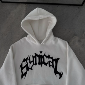 Üç İplik Kapüşonlu Baskılı Oversize SweatShirt- Beyaz