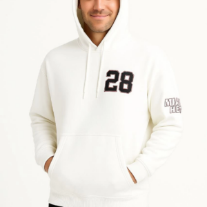 Erkek Kapşonlu Sweatshirt Üç İplik Şardonlu Oversize Fit Ön Arka Baskılı Kanguru - Beyaz