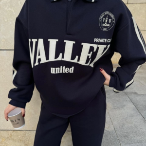 Üç İplik Yakalı Sweat Baggy Pantalonlu Takım - Siyah