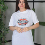 Kadın Baskılı Oversize T-Shirt - Beyaz