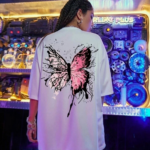 Kadın kelebek Baskılı Oversize T-Shirt - Beyaz