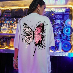 Kadın Baskılı Oversize T-Shirt - Beyaz