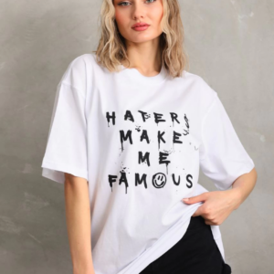 Kadın Baskılı Oversize T-Shirt - Beyaz