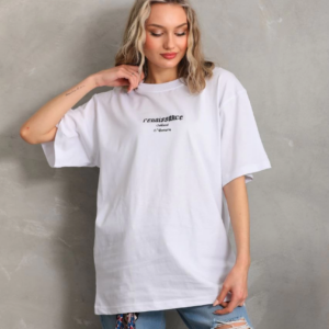 Kadın Baskılı Oversize T-Shirt - Beyaz