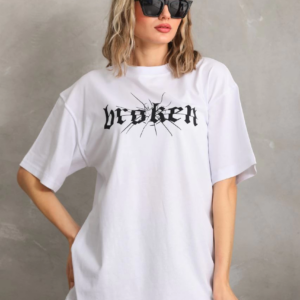 Kadın Baskılı Oversize T-Shirt - Beyaz