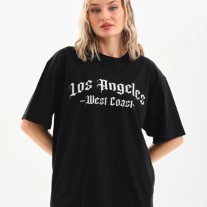 Kadın Baskılı Oversize T-Shirt - Siyah