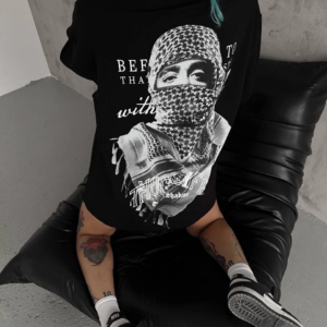 Kadın Baskılı Oversize T-Shirt - Siyah