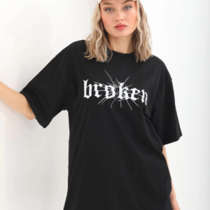Kadın Baskılı Oversize T-Shirt - Siyah