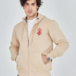 ERKEK Baskılı Tam Fermuarlı Kapşonlu SweatShirt - Bej