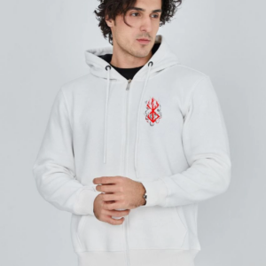 ERKEK Baskılı Tam Fermuarlı Kapşonlu SweatShirt - Beyaz