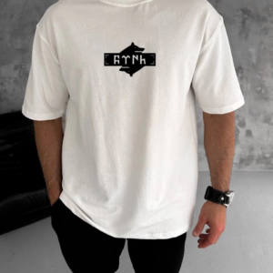 ERKEK Bisiklet Yaka Baskılı Double Oversize T-Shirt - Beyaz