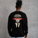 ERKEK Bisiklet Yaka Baskılı Oversize Sweatshirt - Siyah