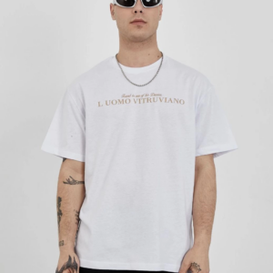 Erkek  Bisiklet Yaka Baskılı Oversize T-Shirt - Beyaz