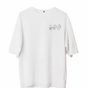 Erkek Bisiklet Yaka Baskılı Oversize T-Shirt - Beyaz