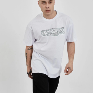 Erkek  Bisiklet Yaka Baskılı Oversize T-Shirt - Beyaz