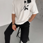 erkek Bisiklet Yaka Baskılı T-Shirt - Beyaz