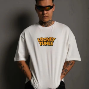 Bisiklet Yaka Baskılı Oversize T-Shirt - Beyaz