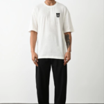 Erkek  Bisiklet Yaka Baskılı Oversize T-Shirt - Beyaz