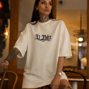 kadın  Bisiklet Yaka Baskılı Oversize T-Shirt - Beyaz