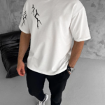 ERKEK Bisiklet Yaka kol ve arka Baskılı Oversize T-Shirt - Beyaz