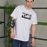 ERKEK Bisiklet Yaka Baskılı Oversize T-Shirt - Beyaz