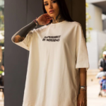 kadın Bisiklet Yaka Baskılı Oversize T-Shirt - Beyaz