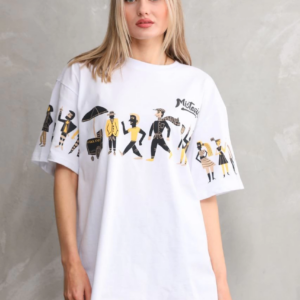 kadın  Bisiklet Yaka Baskılı Oversize T-Shirt - Beyaz